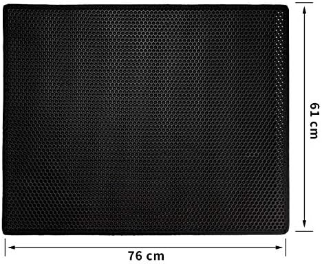 Pieviev Cat Litter Mat Litter Tray Mat of Large Size Double Layer Honeycomb Large Holes Design Waterproof EVA Material BPA Free, Soft on Paws and Washable (76X61cm, Black)