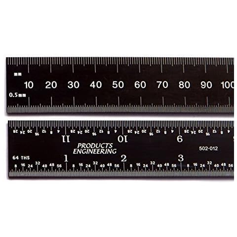 PEC Tools 6" 150 mm English / Metric black chrome, "high contrast" machinist ruler with markings .5mm, mm 1/32" and 1/64" Cover