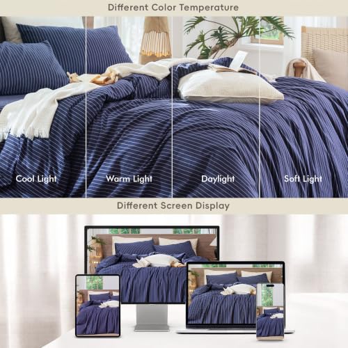Image of MooMee Striped Duvet Cover Set 100% Washed Cotton Linen Like Queen | Relaxed Linen-like Texture. Soft, Breathable & Long-lasting Comfort. Lightweight. Hidden Zipper with 8 Interior Corner Ties