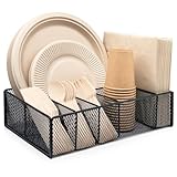 Dysanvica Metal Paper Plate Holder - Utensil Silverware Caddy for Kitchen Counter Cabinet Cutlery Flatware Organizer Storage Dispenser Box for Plastic Spoon Fork Plates Napkins Cup Party Camping Black