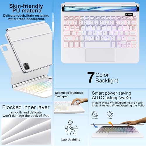 Image of for iPad Air 11 inch Case with Keyboard (M4 /M3 /M2,2026 / 2025 /2024), iPad Pro 11 (4th /3rd /2nd /1st Gen) & Air 5 /4th,Magic-Style Magnetic Case Keyboard with 7-Color Backlight, Multi-Touch Trackpad
