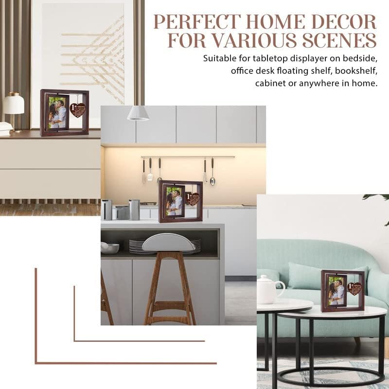 1st Anniversary Wedding Gift for Couple - 4x6 Rotating Picture Frame, Romantic Marriage Present for Wife/Husband, Sturdy Wood Frame - Image 7