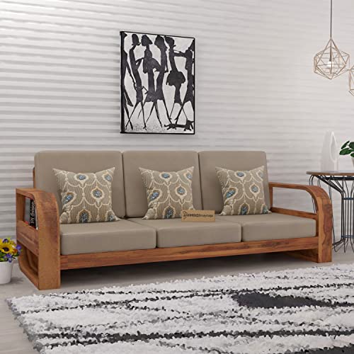 Image of Wooden 3 Seater Sofa Set for Living Room|Three Seater Sofa for Office & Lounge|3-Person Sofa Sets for Home|Sheesham Wood (Honey)