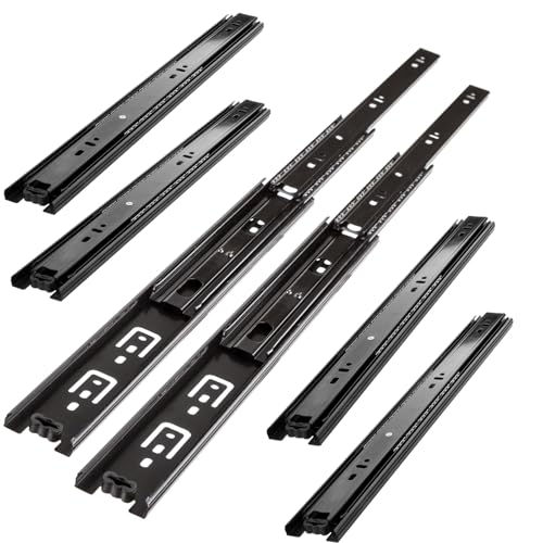 LOLYSIC Coulisses de Tiroir 40cm à Billes en Acier, 3 Paires de Rails Robustes Noir avec Extension Complète, Glissières de Rechange pour Placard, Commode et...