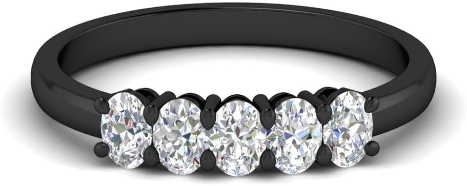 Fascinating Diamonds 1/2 To 5 Carat Oval Shaped Lab Grown Diamond 5 Five Stone Wedding Band Anniversary Stackable Ring For Women 14K Gold Premium Collection (VS2-SI1 Clarity, E-F-G Color, 0.50-5 Ctw)