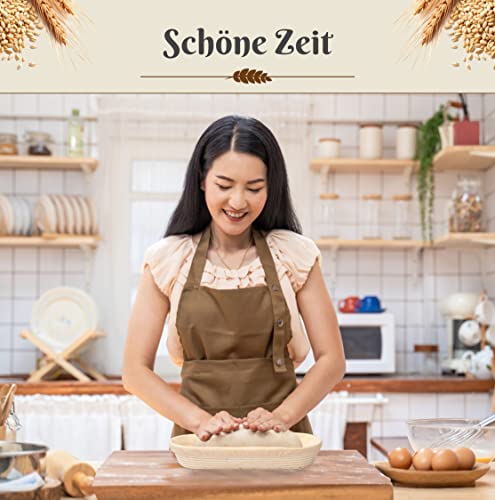 Foto von Häussgoods Ø35cm Gärkörbchen Oval inkl.1+1 Leineneinlage & Handbuch & e-Book – Rattan Gärkorb Set für 1KG Teig – Geruchsneutral & Einfach zu Reinigendes Gärkörbchen – Ideal zum Brote Backen & Lagern