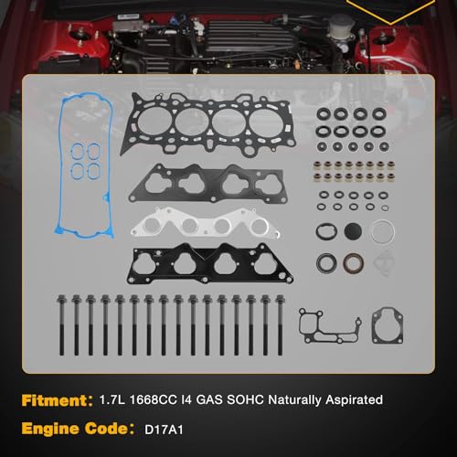 Image of HS26236PT-2 Cylinder Head Gasket Set with Bolts for 1.7L D17A1 L4 Engine, Compatible with 2001-2005 Honda Civic LX DX, Replace# HS26236PT HBHO034