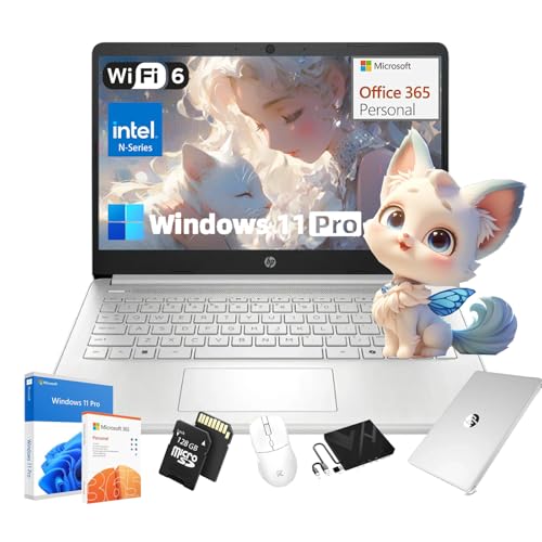 HP Student Business Laptop Computer - Intel �v���Z�b�T�[ N150 14�C���`HD�f�B�X�v���C�AAI�d���A�y�ʁAWindows 11 Pro�A�E�F�u�J�����A�A�N�Z�T���[�t���A16GB RAM�A384GB�X�g���[�W