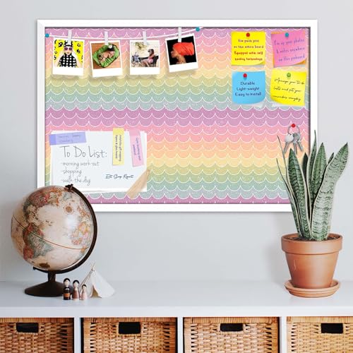 Image of ArtzFolio Wavey | Bulletin Board Notice Pin Board | Vision Soft Board Combo with Thumb Push Pins & Sticky Notes | White Frame | 24 x 16 inch (61 x 41 cms)