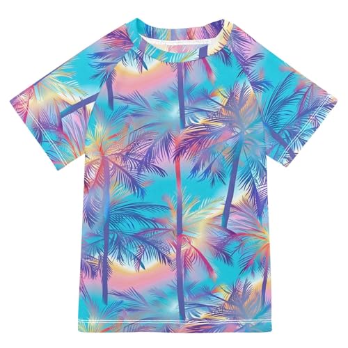 ALAZA Kids Rash Guard Toddler Swim Shirt Boy Girls Plam Tree UPF 50+ Short Sleeve 4T