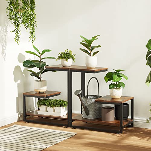 Wisoice Side Table End Table, G Shaped Narrow Nightstand With 3-Tier Accent Decorative Ladder Shelf, Sofa Small Side Table Plant Stand, Metal Frame For Living Room, Bedroom, Balcony, Rustic Brown #TOP7