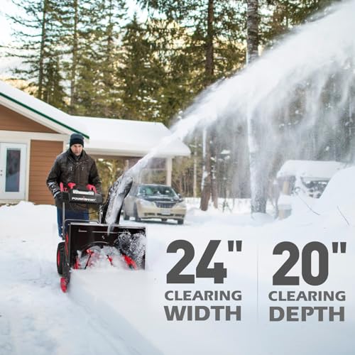 Image of PowerSmart Self-Propelled Cordless Snow Blower Included Battery and Charger, 24-Inch, 80-Volt, 2-Stage Snow Thrower with Steel Auger