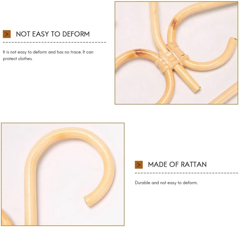 2Pcs Rattan Clothes Hanger Natural Rattan Hand-Woven 3 Hook Hanger for Home Wardrobe Clothing Store Decor 40x20cm