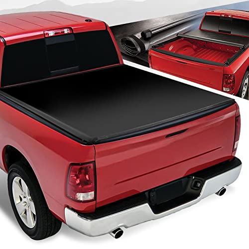 Auto Dynasty Soft Roll-up Truck Bed Tonneau Cover Compatible with 2002-2023 Dodge Ram 1500 2500 3500 / Ram 1500 Classic 6.5Ft Fleetside/Styleside Bed Without Rambox, Matte Black Soft Vinyl Top