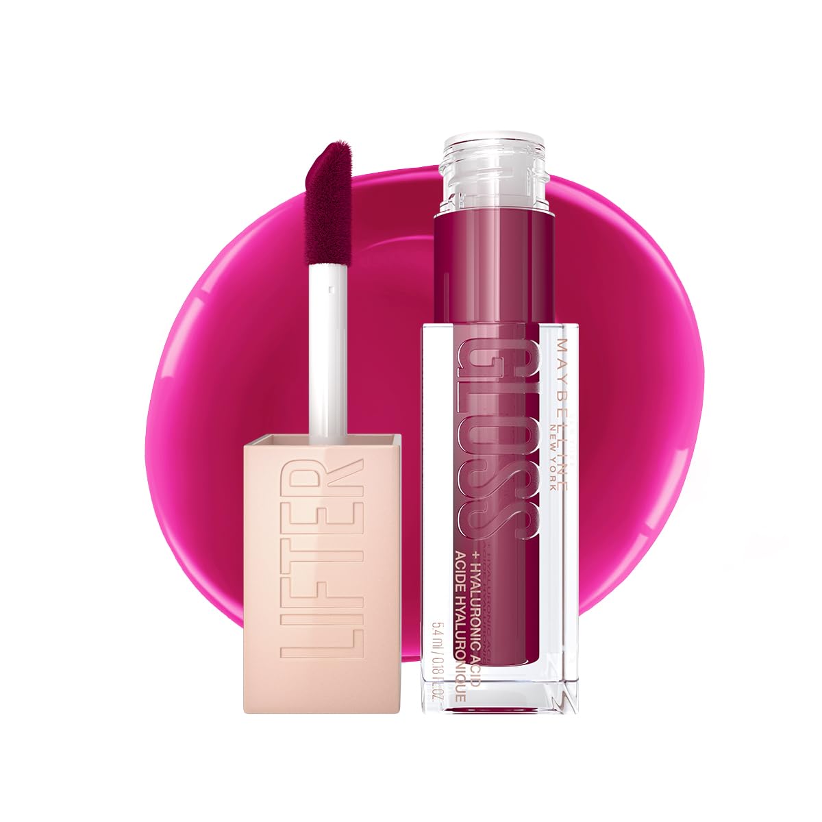 Maybelline Lifter Gloss Extended Brillo Labial de Larga Duración con Ácido Hialurónico, Labios Voluminosos e Hidratados hasta por 4 H, Aplicador XL, Tono Taffy