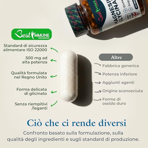 Magnesio Glicinato 500mg prodotto naturale di qualità premium proporzioni perfette 100 capsule vegane massima biodisponibilità - 6