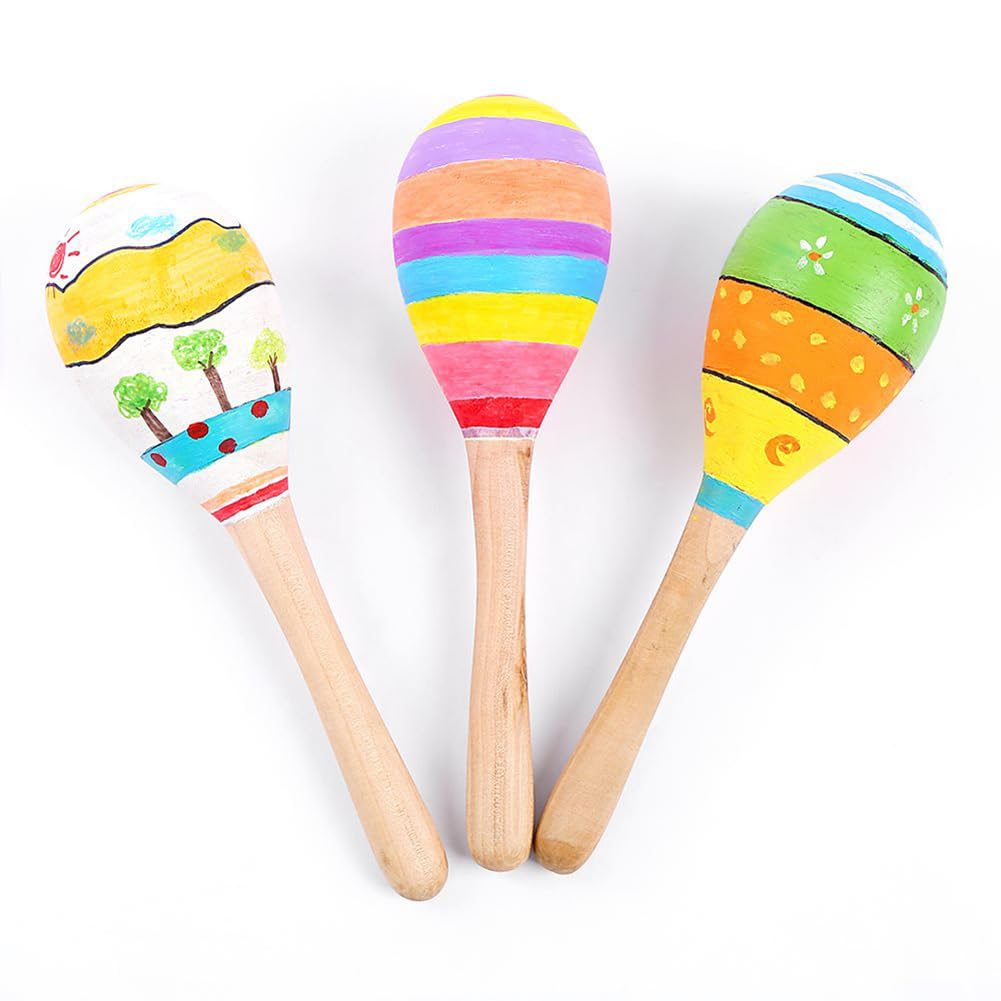 JIHUOO 10 Pcs Small Wooden Maracas Hand Percussion Rattles Unfinished Wood Music Maracas Wooden Rumba Shakers Percussion Instrument Mexican Fiesta Party Favors - Image 3