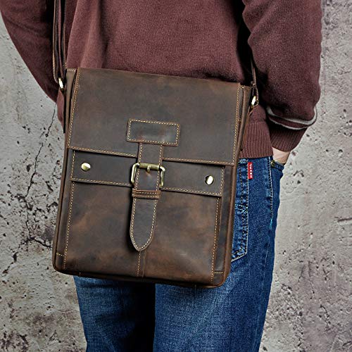 Le'aokuu Mens Casual Satchel Laptop Shoulder Sling Bag Travel University Designer Strap Cross-body Messenger Bag Leather2