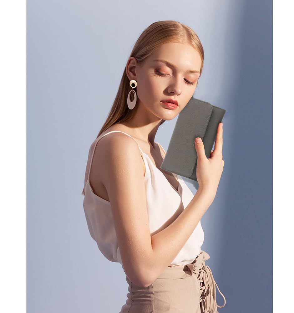 flora & co Portefeuille Femme Rabat Tout-en-Un - Porte-chéquier avec Porte-Cartes et Monnaie 3 en 1 - Compagnon Zippé 3 Volets Grande Capacité Fourre-Tout - Original Mode Tendance - Taupe Foncé