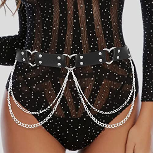 Bodiy Goth Leather Waist Chain Belts Heart Layered Belly Body Chains Punk Rave Accessories Jewelry For Women And Girls (Black-02) #TOP5