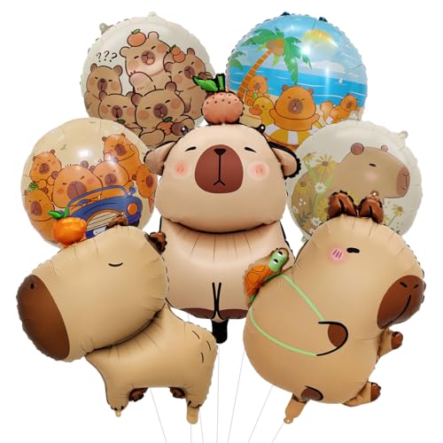 7 Piezas Globos Capybara, Marrón Globos Capibara, Globo de Papel Aluminio Animales para Decoración Fiestas de Cumpleaños Niños