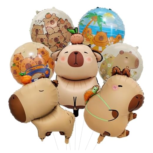 7 Piezas Globos Capybara, Marrón Globos Capibara, Globo de Papel Aluminio Animales para Decoración Fiestas de Cumpleaños Niños