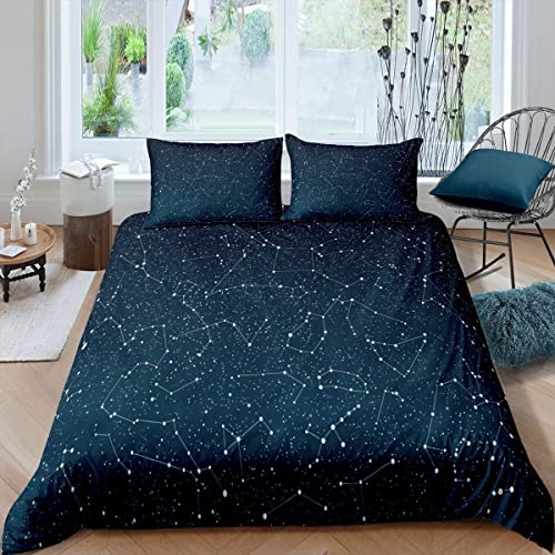 Homemissing Galaxy Duvet Cover Starry Sky Constellation Bedding Set Dark Blue Outer Space Bedding & Linen for Boys Girls Kids Milky Way Bedding & Linen Super King
