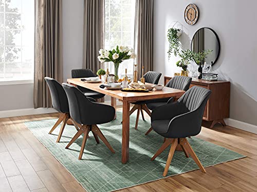 Art Leon Mid Century Modern Swivel Accent Chair With Wood Legs, Fabric Upholstered Armchair For Small Spaces Living Room Bedroom, Dark Grey #TOP5