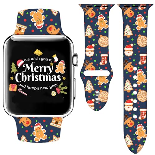 Christmas Santa Watch Band Compatible with Apple Watch Band 38mm 40mm 41mm 42mm Soft Silicone Waterproof Strap for iWatch Bands Series 10 9 Ultra 8 7 6 5 4 3 2 1 SE Women Men