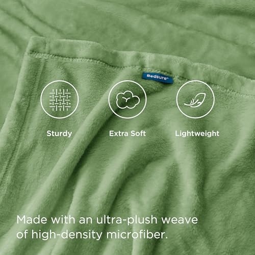 Image of Bedsure GentleSoft Green Throw Blanket for Couch - 300GSM Soft Cozy Fleece Blankets for Home Decor Gifts, Emerald, 50x60 Inches