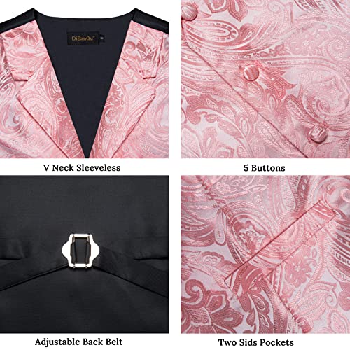 DiBanGu Mens Vest Tie Set 7PCS Silk Paisley Suit Waistcoat and Necktie Hankerchief Cufflinks Lapel Pin Set for Wedding Party4