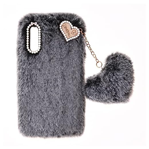 Plyschskydd för Samsung Galaxy A10 Päls Kanin Päls Skal Plysch Skal Skal Skal Söt Mjuk Varm Fluffig Skal Kärlek Hängsmycke för Kvinnor Tjejer Skal Söt Svart Päls Fluffigt Glitter Telefonskal