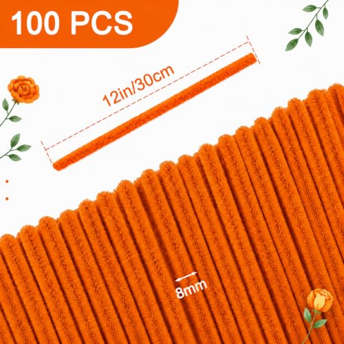 Image of YUNAMI 100 Pcs Pink Pipe Cleaners for DIY Craft Flowers - Fuzzy Chenille Stems & Fluffy Sticks for Arts & Crafts, Creative School Projects, Kids Craft Supplies, Home & Party Decor (Dark Orange, 100)