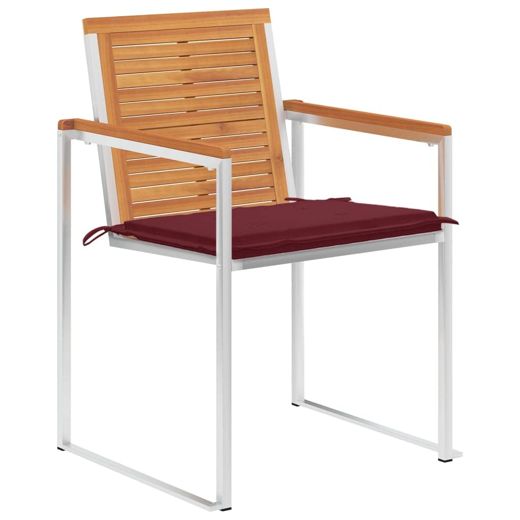 Juego de 8 sillas de comedor de madera de acacia con cojines, sillas de jardín de madera maciza para terraza, duraderas e inoxidables