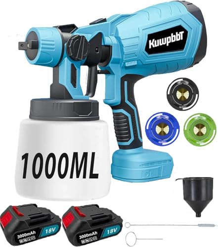 Akku Farbsprühsystem,Kompatibel mit Makita 18V Akkus, Elektro HVLP Lackierpistole mit 3 Düsen, 3 Spritzmuster,1000ml Farbsprühgerät,Hohe Leistung，zum Streichen (2x3000mAh Akku)