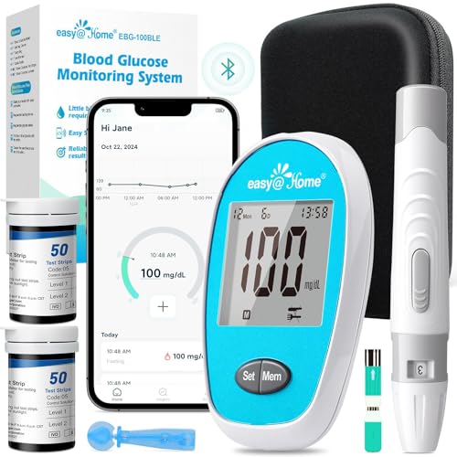 Easy@Home Wireless Glucose Monitor Kit - Blood Sugar Testing Kit with Free App GlucoseEase Includes...