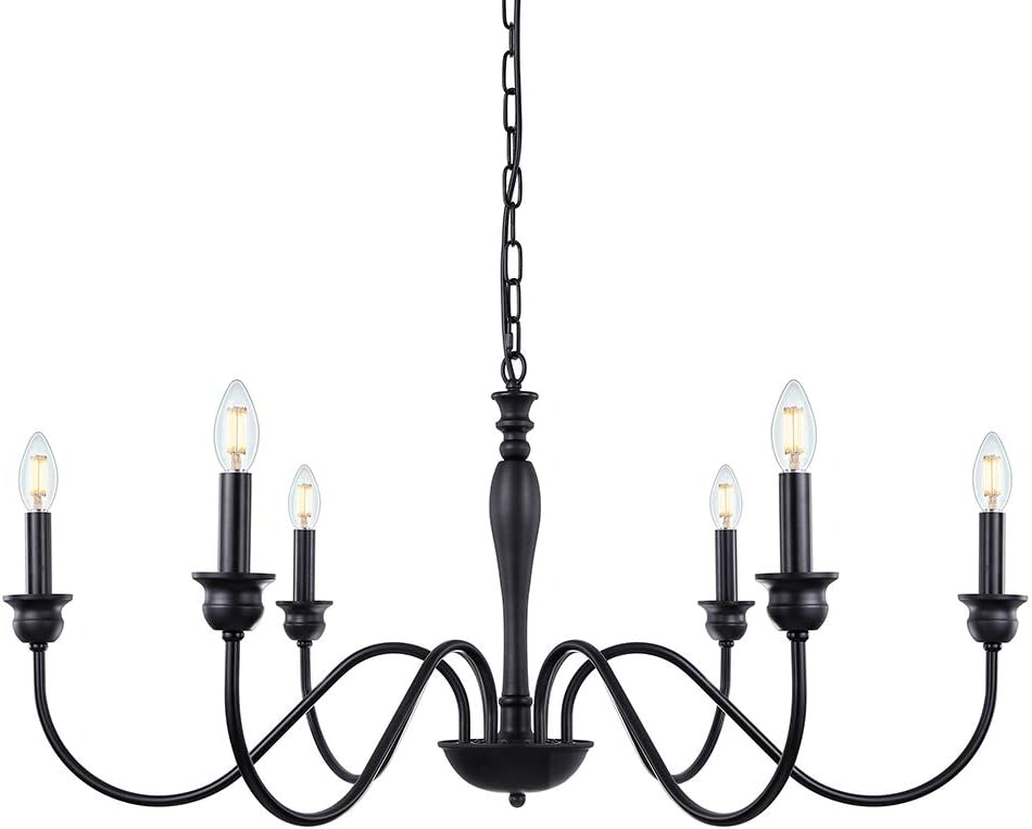 Wellmet 6-Light Farmhouse Chandelier, Black Chandeliers for Dining Room Lighting Fixtures Hanging, Kitchen Island, Rustic Industrial Iron Chandeliers for Foyer, Living Room, Bedroom
