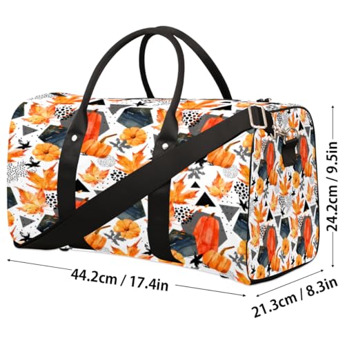 Autumn Pumpkin Leaves Travel Duffel Bag, Halloween Geometric Sports Tote Gym Bag, Foldable Weekender Overnight Bag, Luggage Handle Bag for Women Men4
