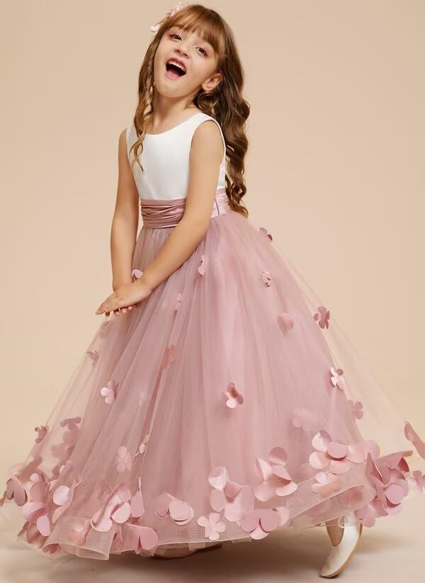 Cute Tulle Pageant Dresses for Girls with 3D Flowers Flower Girl Dress for Wedding4