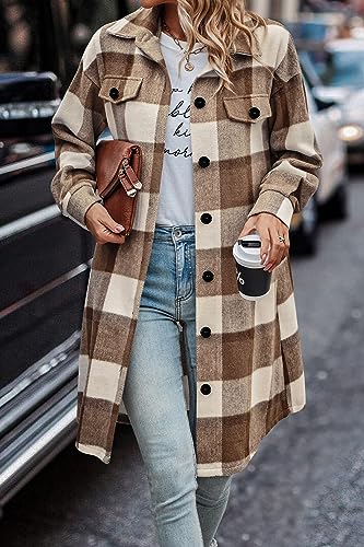 Image of PRETTYGARDEN Womens Plaid Shacket Jacket Flannel Shirts