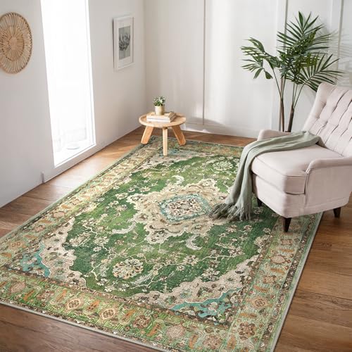 BEIMO Tappeto Salotto Pelo Corto Vintage, Tappeto Camera Da Letto, Tappeti Antiscivolo Lavabile, Tappeti Persiano per Corridoio, Soggiorno, Sala, Verde Esmeralda, 80x150cm