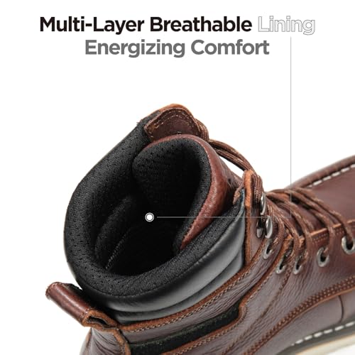 Image of SUREWAY 8 inch Soft Toe Work Boots for Men - GoodyearWelt Full Grain Leather, Lace Up Moc Toe Work Shoes, EH Construction Oil /Slip Resistant, Durable Rubber Sole Boots for Warehouse, Factory, Daily Wear