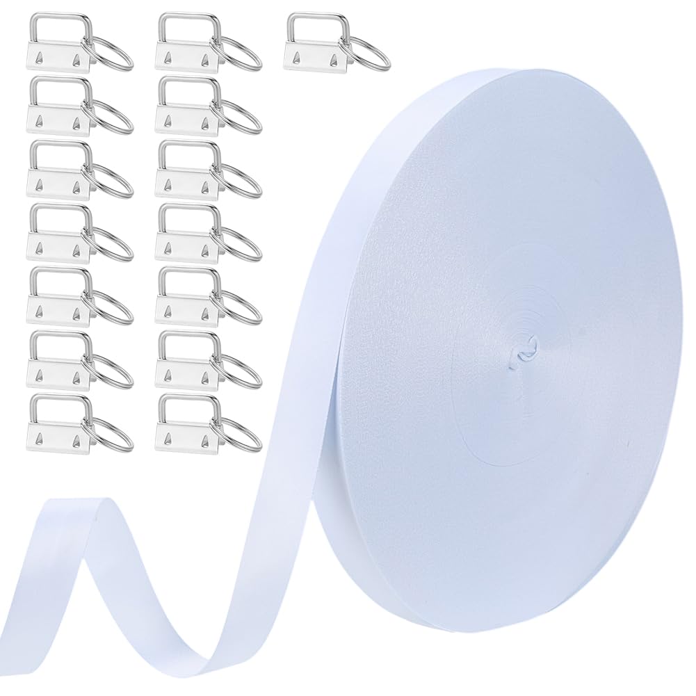 NBEADS Lot de 60 sangles à transfert thermique en polyester blanc de 100 m avec 60 porte-clés platine avec anneau de serrage pour porte-clés personnalisé, dragonne