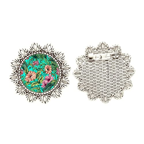 Broche de flor verde Art Deco en plata fina, joya mediana de alta costura