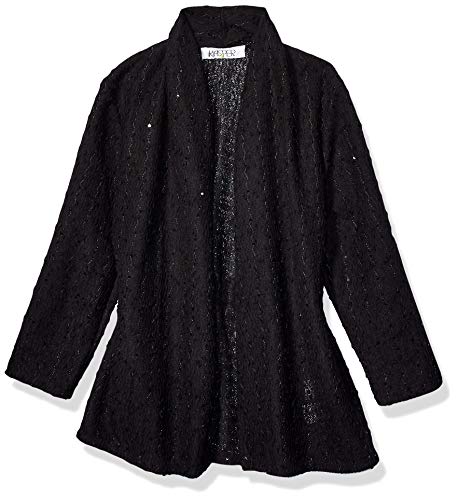 Kasper Women's 3/4 Sleeve Open Front Sequin Cardigan, Black, X-Large
