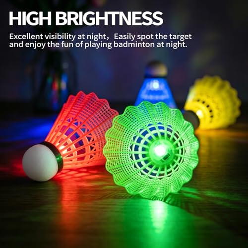 Image of Glow in The Dark Badminton Birdies,LED Badminton Shuttlecocks for Family Backyards Practice,4 /5 /6 PCS Nylon /Goose Feather Long Lasting Light Up Birdie Balls Set for Indoor Outdoor Sports