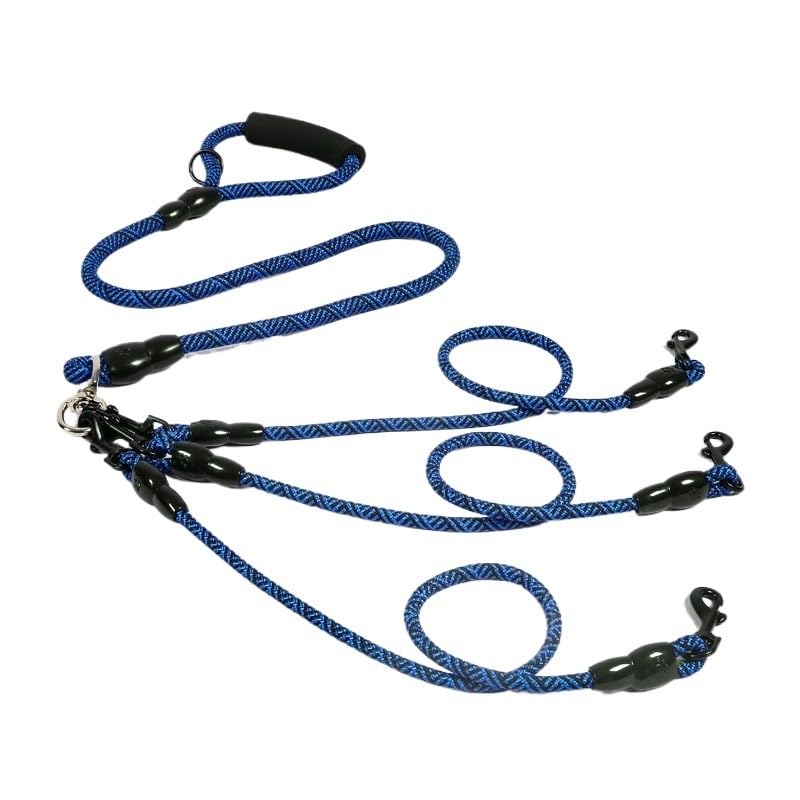 Laisse multi-chien 3 en 1 triple contrôle anti-nœud bleu