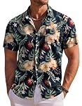 COOFANDY Men's Hawaiian Shirts Short Sleeve Summer Shirts for Men Tropical Holiday Beach Shirt with Front Pocket Navyblue Flower L