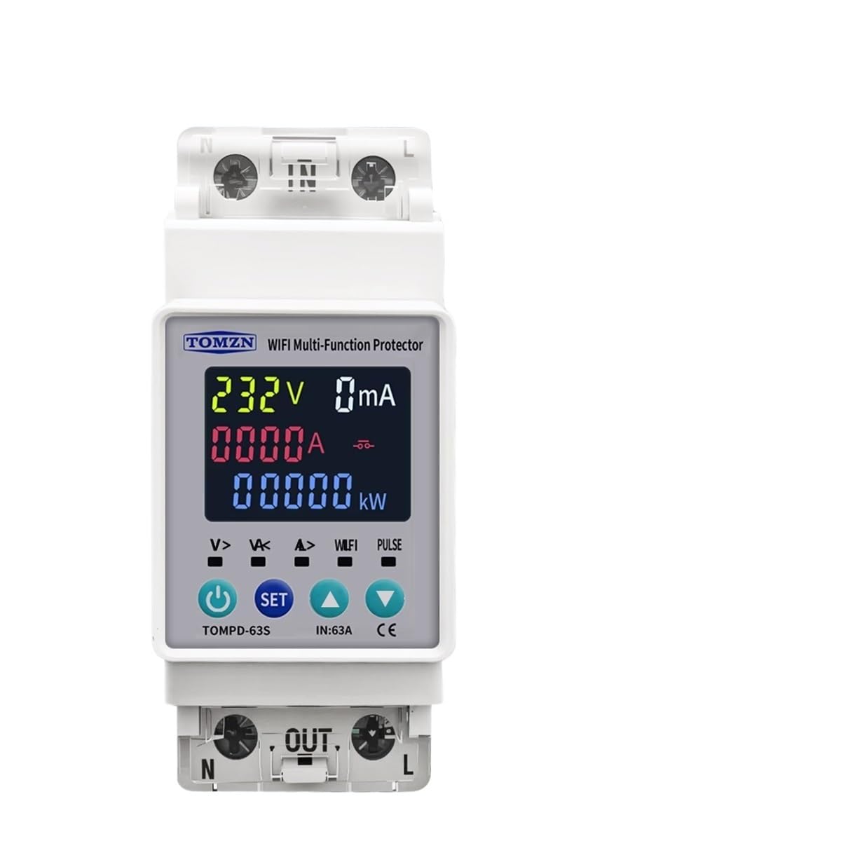 Interruptor Diferencial Salvavidas， Interruptor Inteligente Con Wifi, 2P, 63 A, 110 V, 220, Temporizador Medición De KWh, Protección Contra Voltaje, Corriente Y Fugas(WIFI TOMPD-63SW)