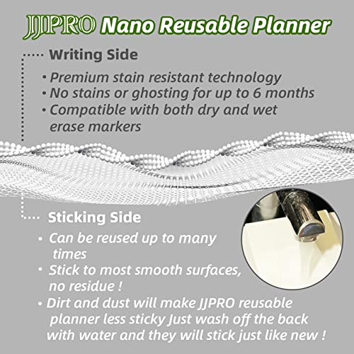 Jjpro Reusable Dry Erase Monthly Calendar And To-Do List Whiteboard Bundle For All Smooth Surfaces.nonmagnetic Planner Sticks To Stainless Steel Fridge,Cabinet,Door&Wall,6 Markers Included! #TOP2